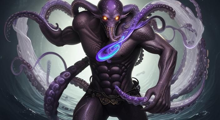 Human-Octopus Hybrid with Eels in Hyperrealistic Style