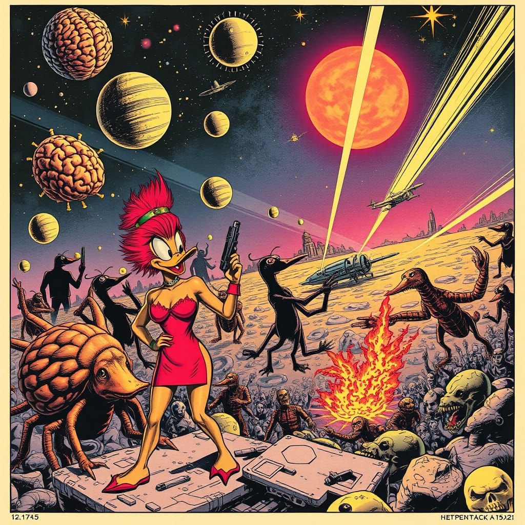 Retro Sci-Fi Comic Cover: Toxic Linda Duck