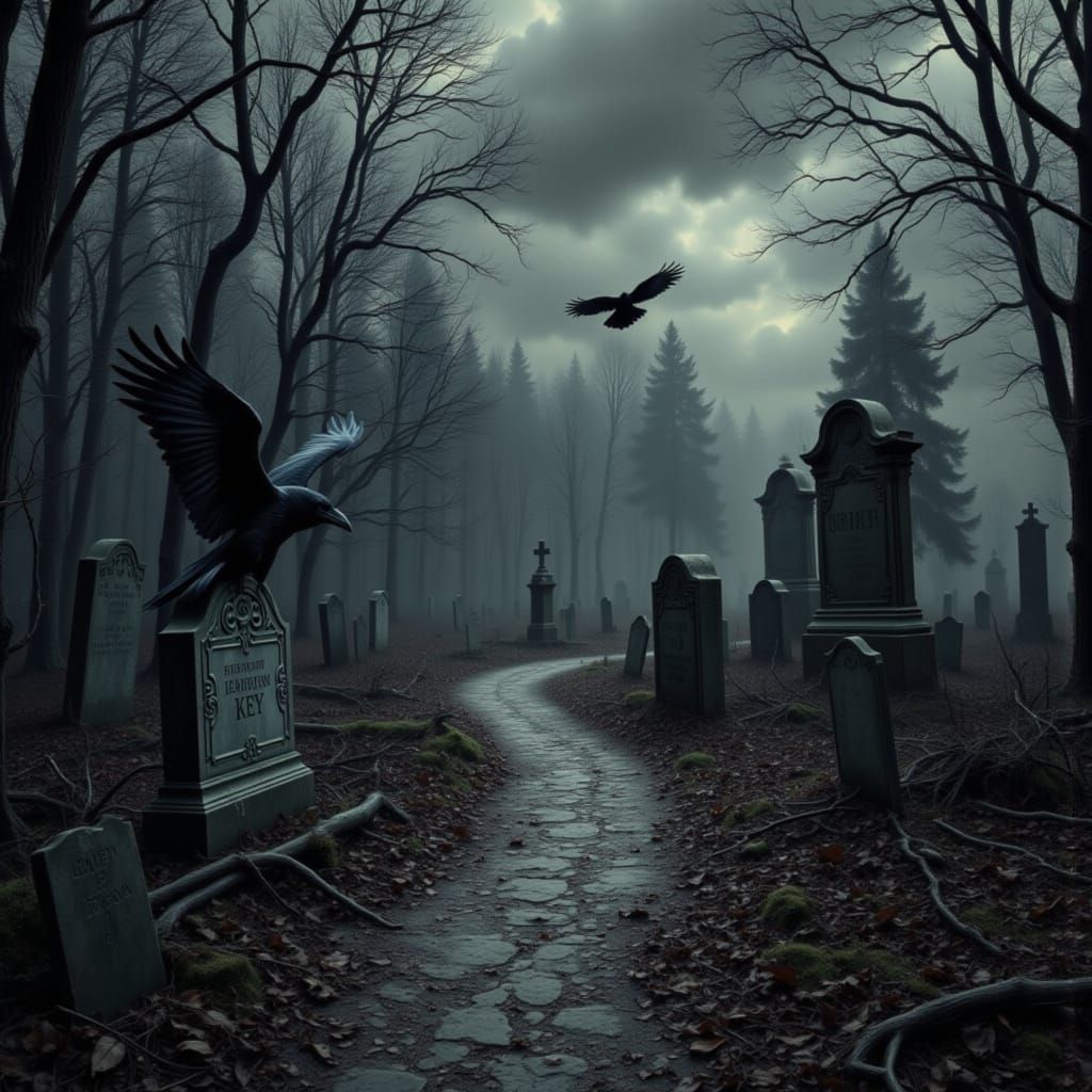 Eldritch Ravens in Moody Graveyard Atmosphere