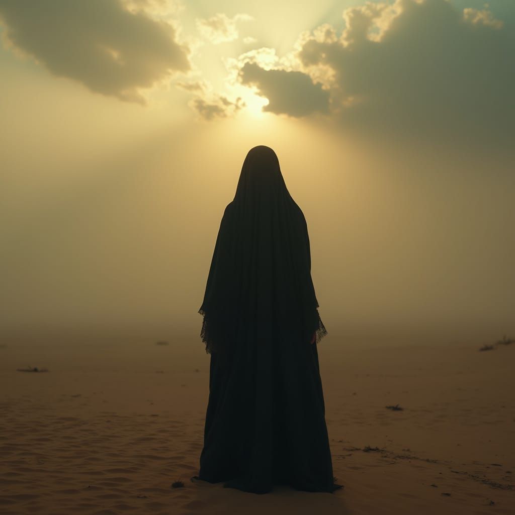 Arabic Woman in Desert Fog, Cinematic Lighting