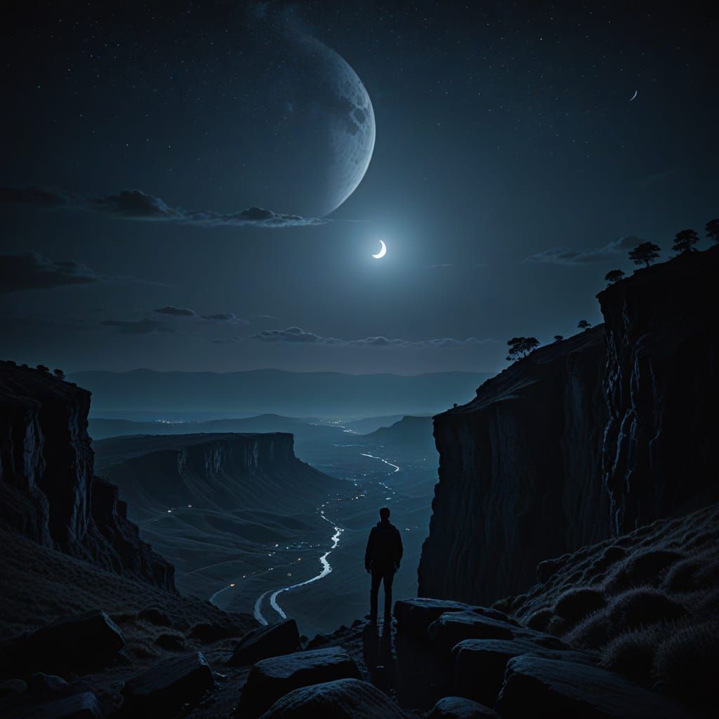 Ethereal Nighttime Landscape in Moody Film Noir Style