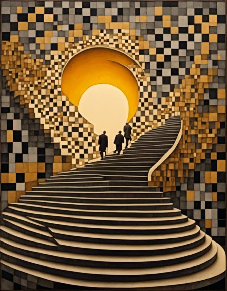 Surreal Staircase with Golden Sky