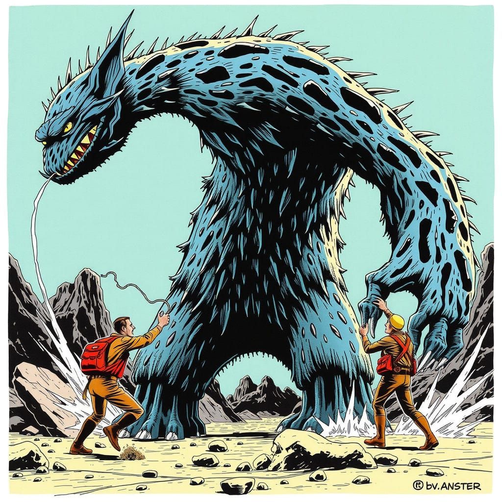 Giant Cookie Monster Attack: Retro Comic Art