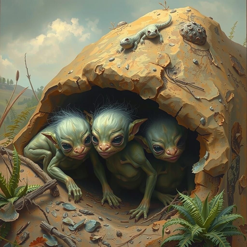 Gothic Fantasy Creatures Lurk Beneath the Mound in a Dark Di...