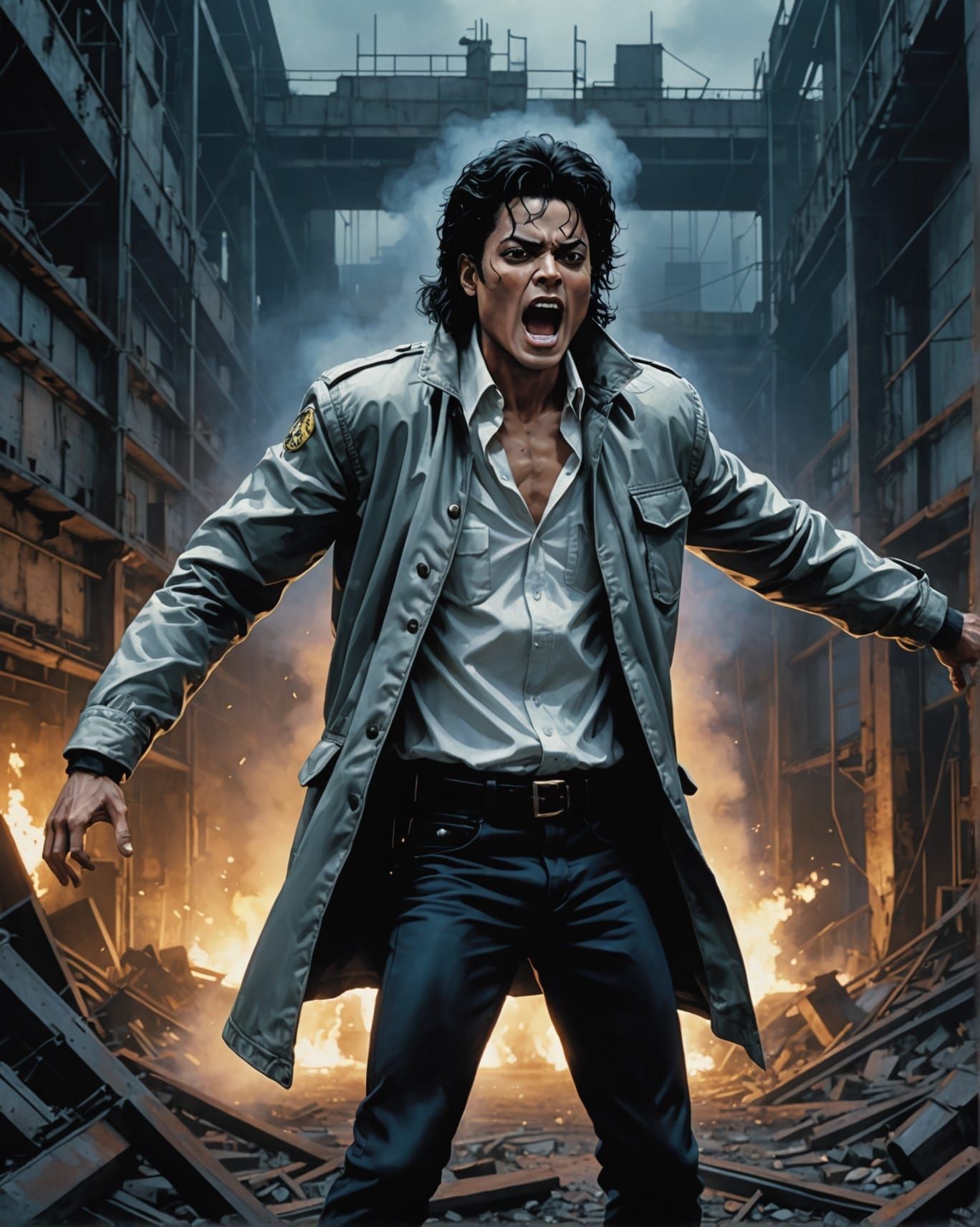 Michael Jackson Yelling in Ghost in the Shell Anime Style