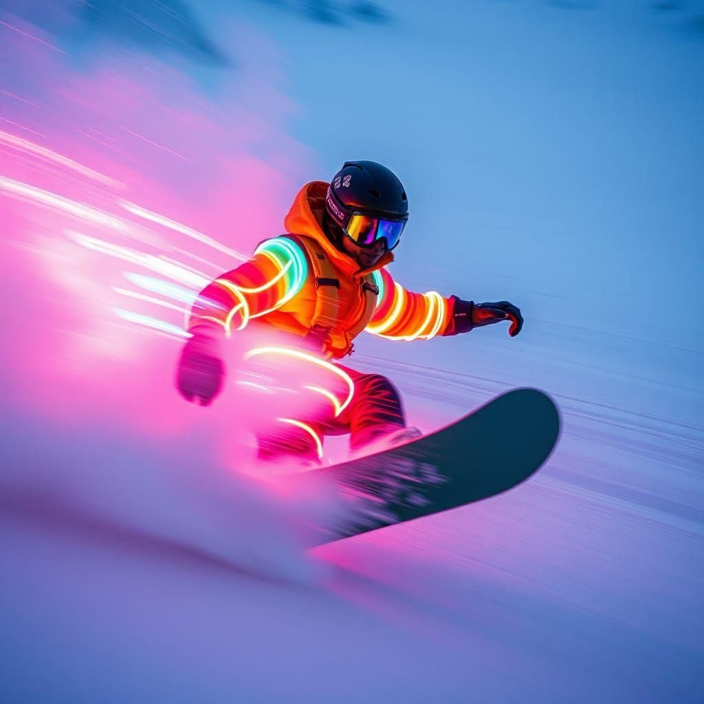Neon Snowboarder in Cinematic Lighting