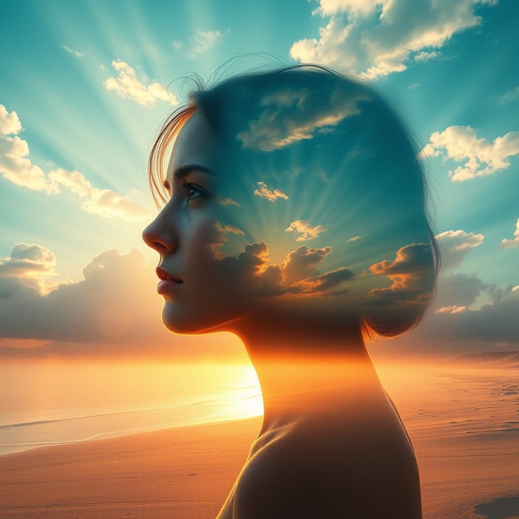 Hyperrealistic Woman in Serene Beach Scene