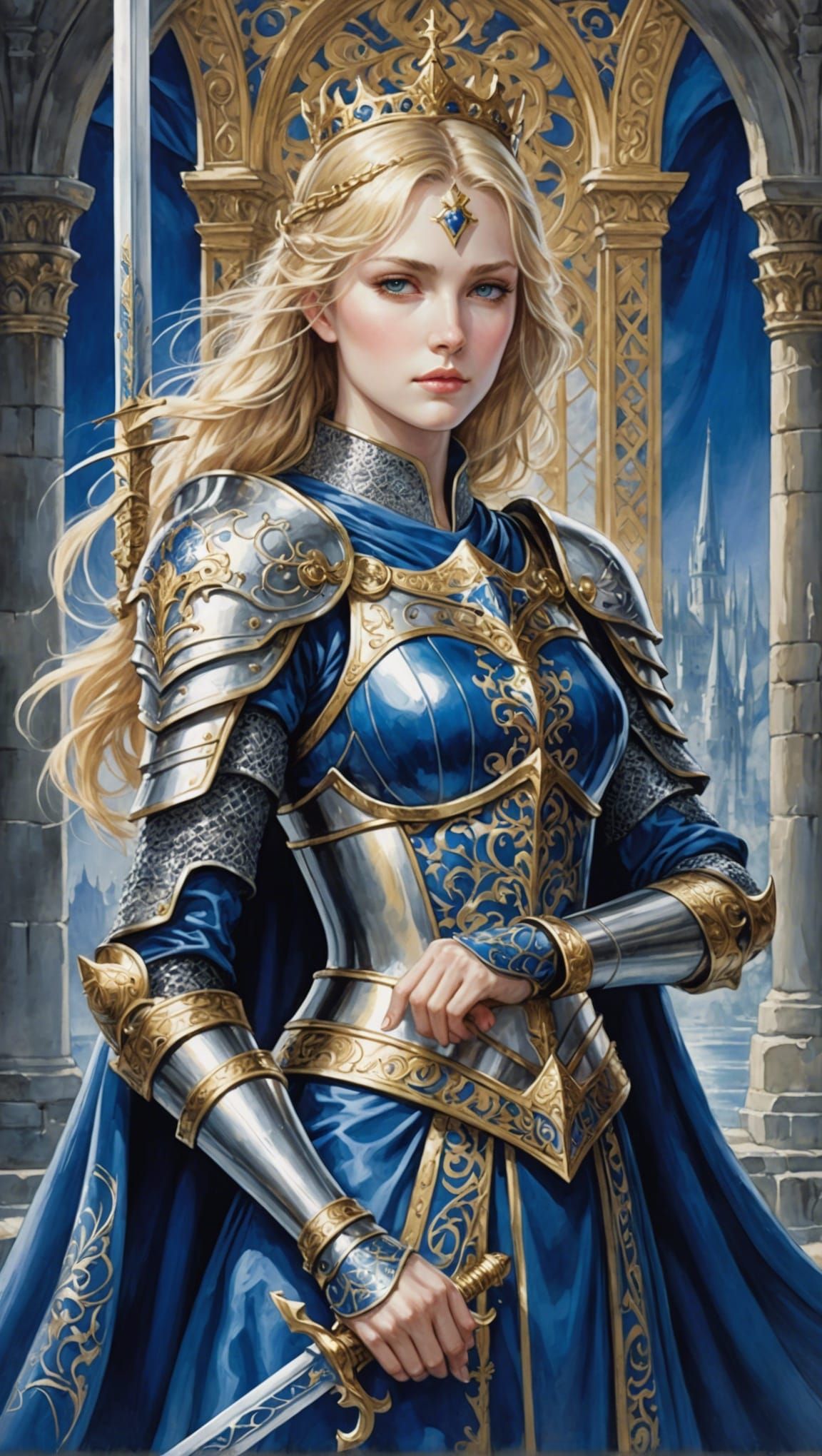 Anime-Style Female King Arthur with Excalibur