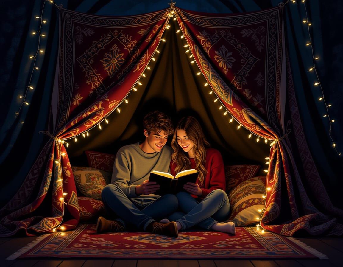 Dreamlike Blanket Fort of Tapestries and Lights