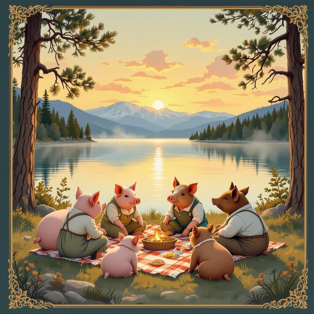 Lake Tahoe Pigs: Vintage Storybook Cover Art