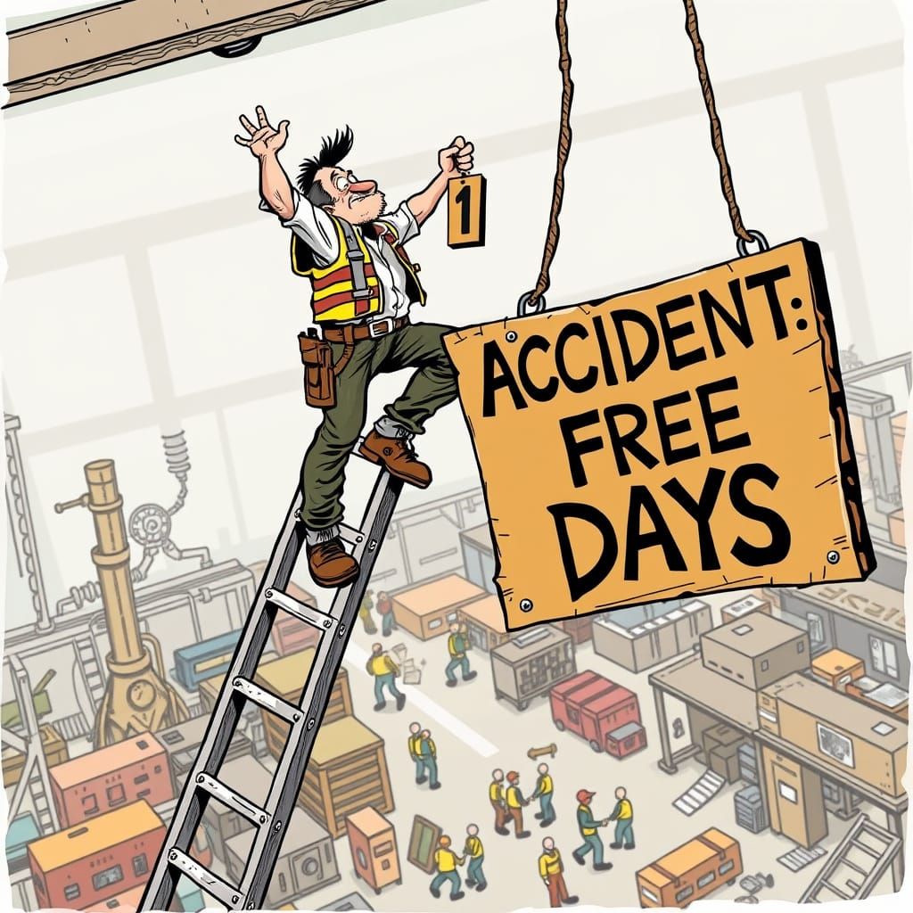 Humorous Construction Worker Accident in Cartoon Style