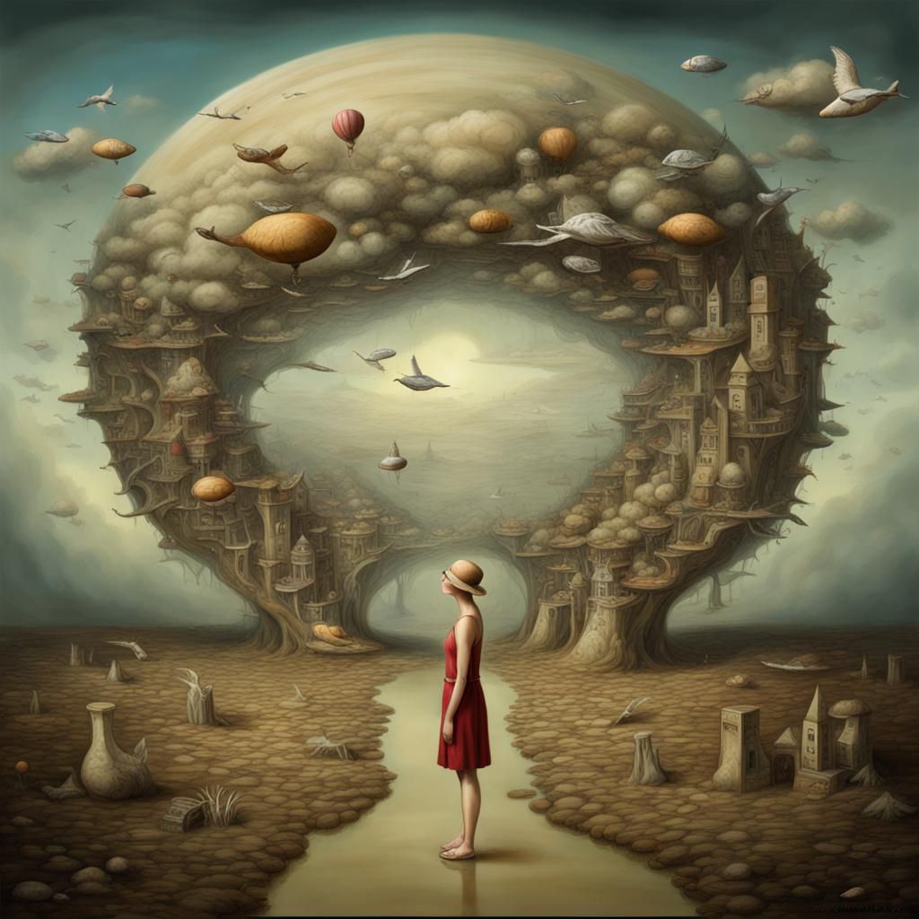 Surreal Cityscape with Distorted Architecture