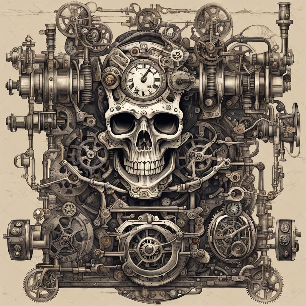 Steampunk Mechanical Skeleton Engine