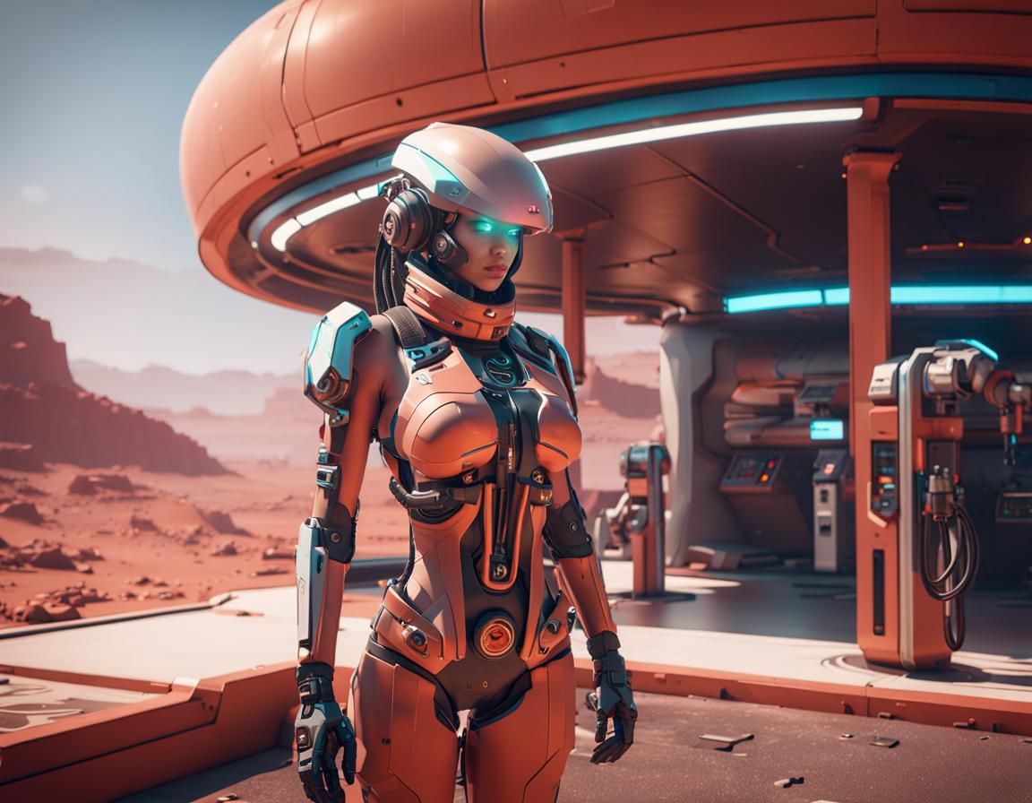 Cyberpunk Woman on Mars in 3D Game Style