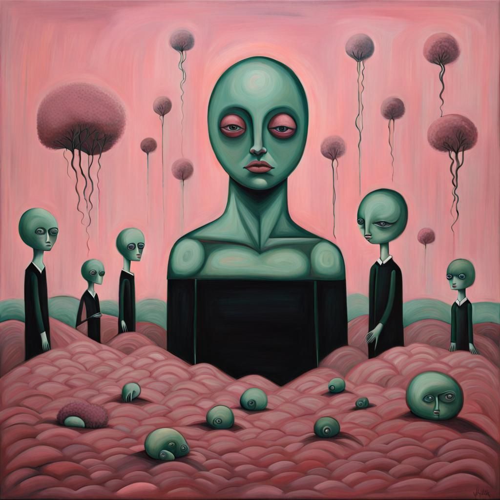 Bleak Future in Surreal Outsider Art Oil Painting