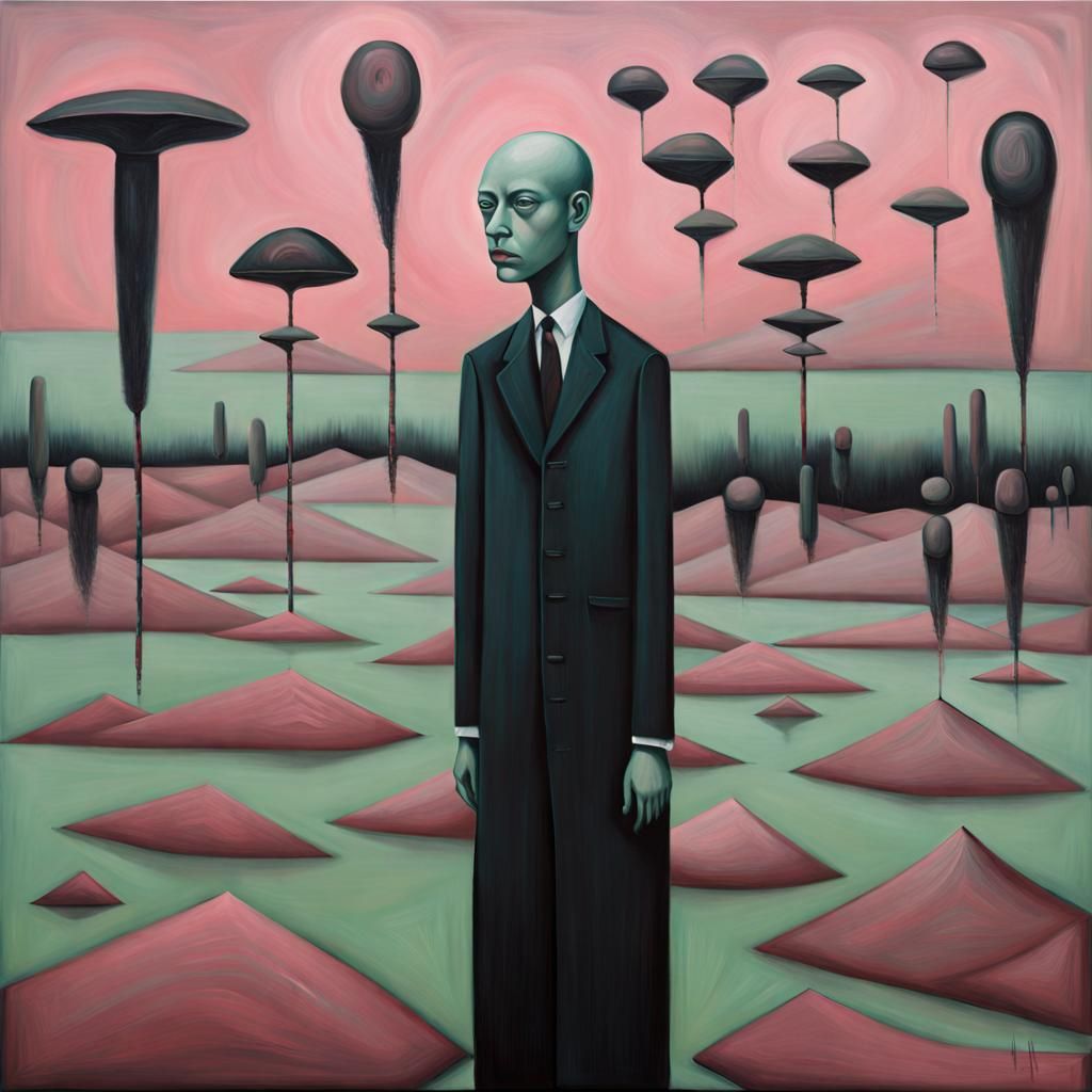 Bleak Future: Surreal Outsider Art Oil Painting