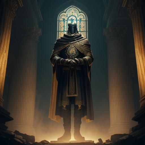 Mysterious Freemason Figure in Ornate Setting