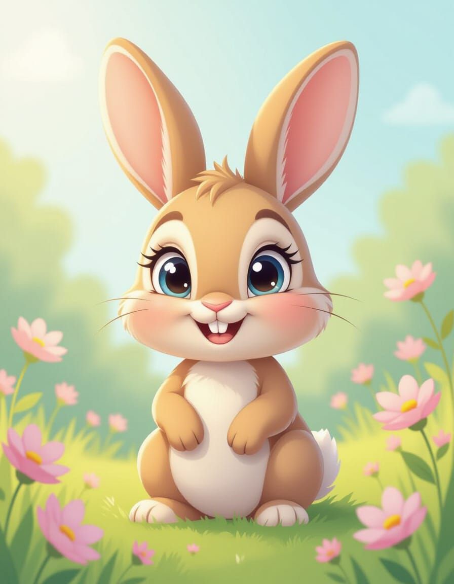 Cute Cartoon Rabbit Icon in 3D Vector Style
