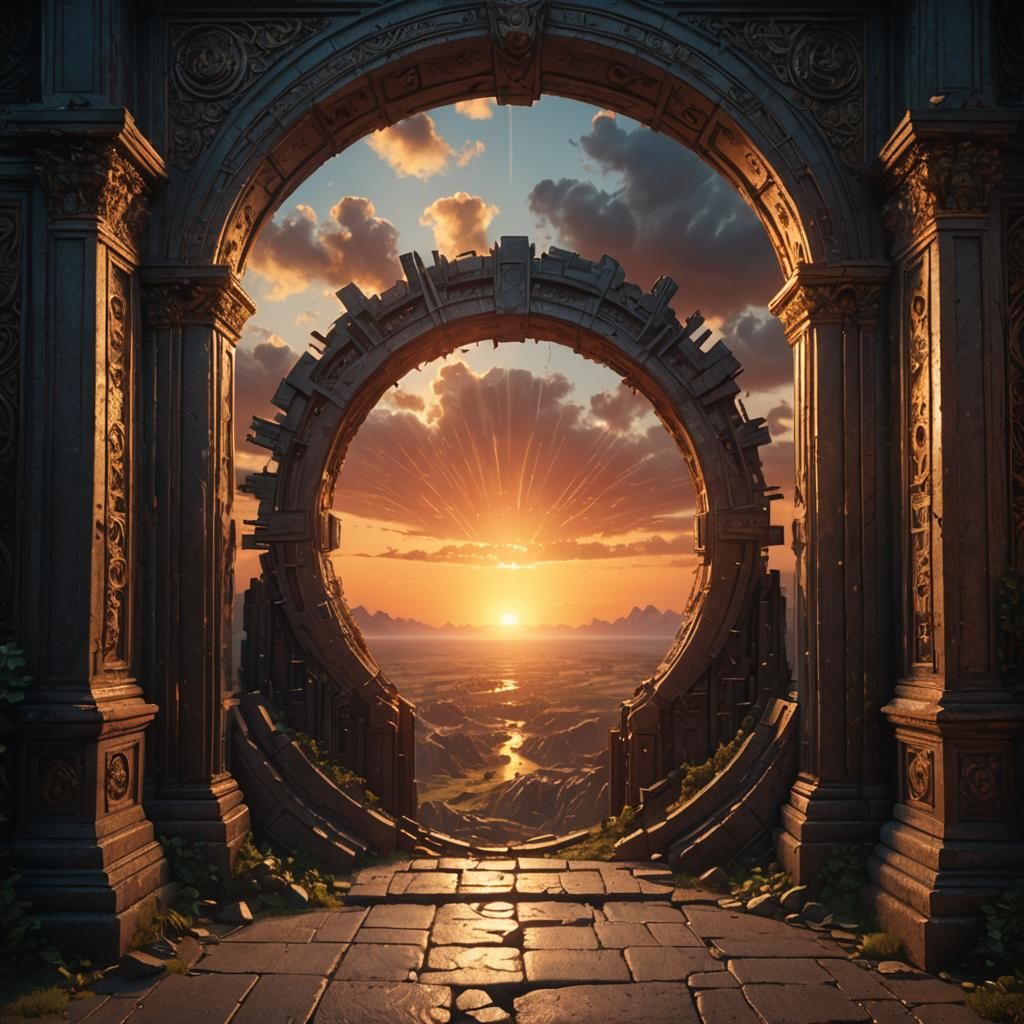 Sunset Through a Large Portal: Digital Matte Painting