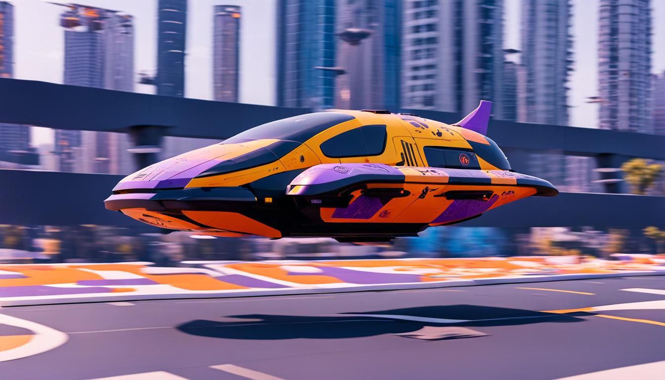 Sporty Hover-Speeder in City Aerial