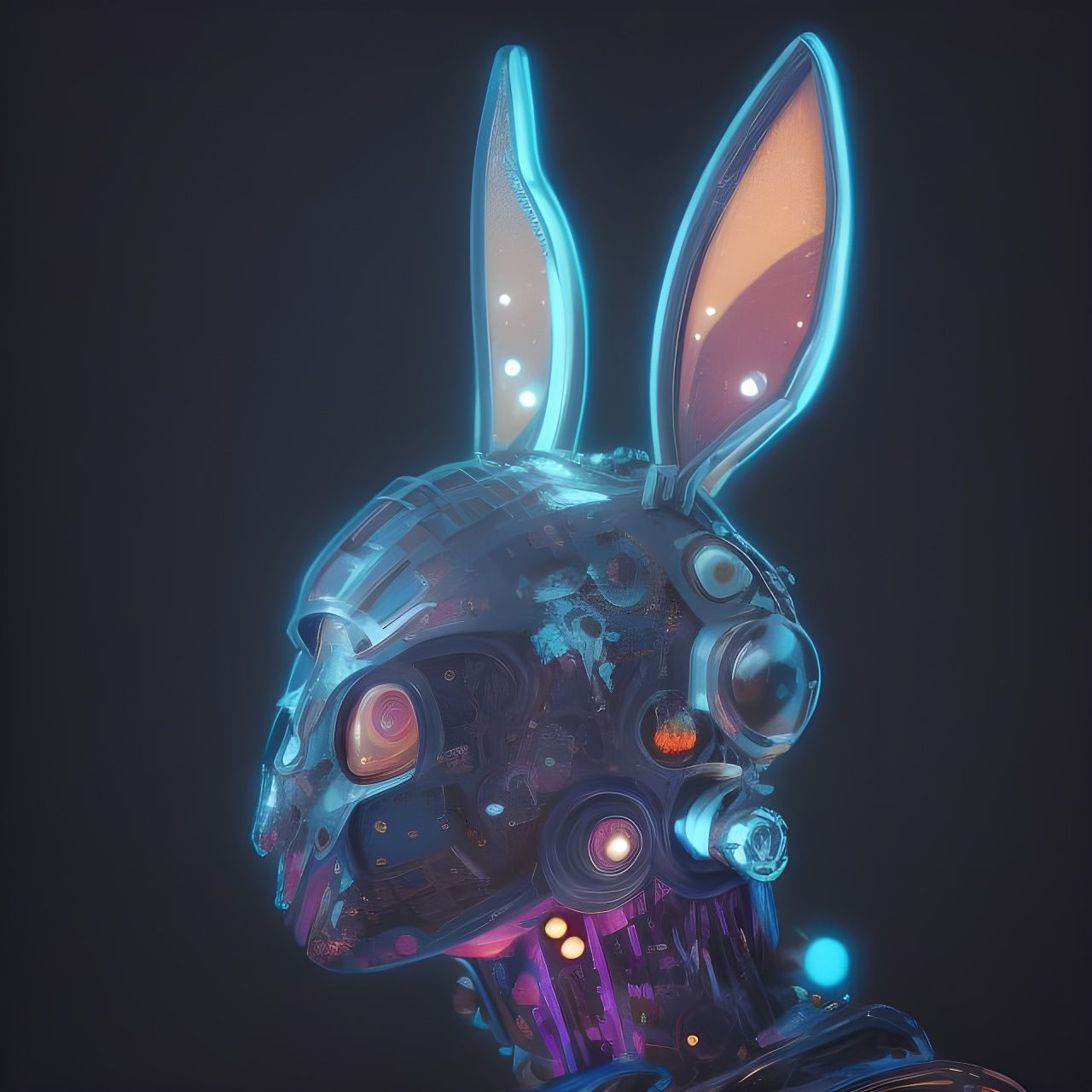 Cyberpunk Bunny Robot Portrait in Diamond Style