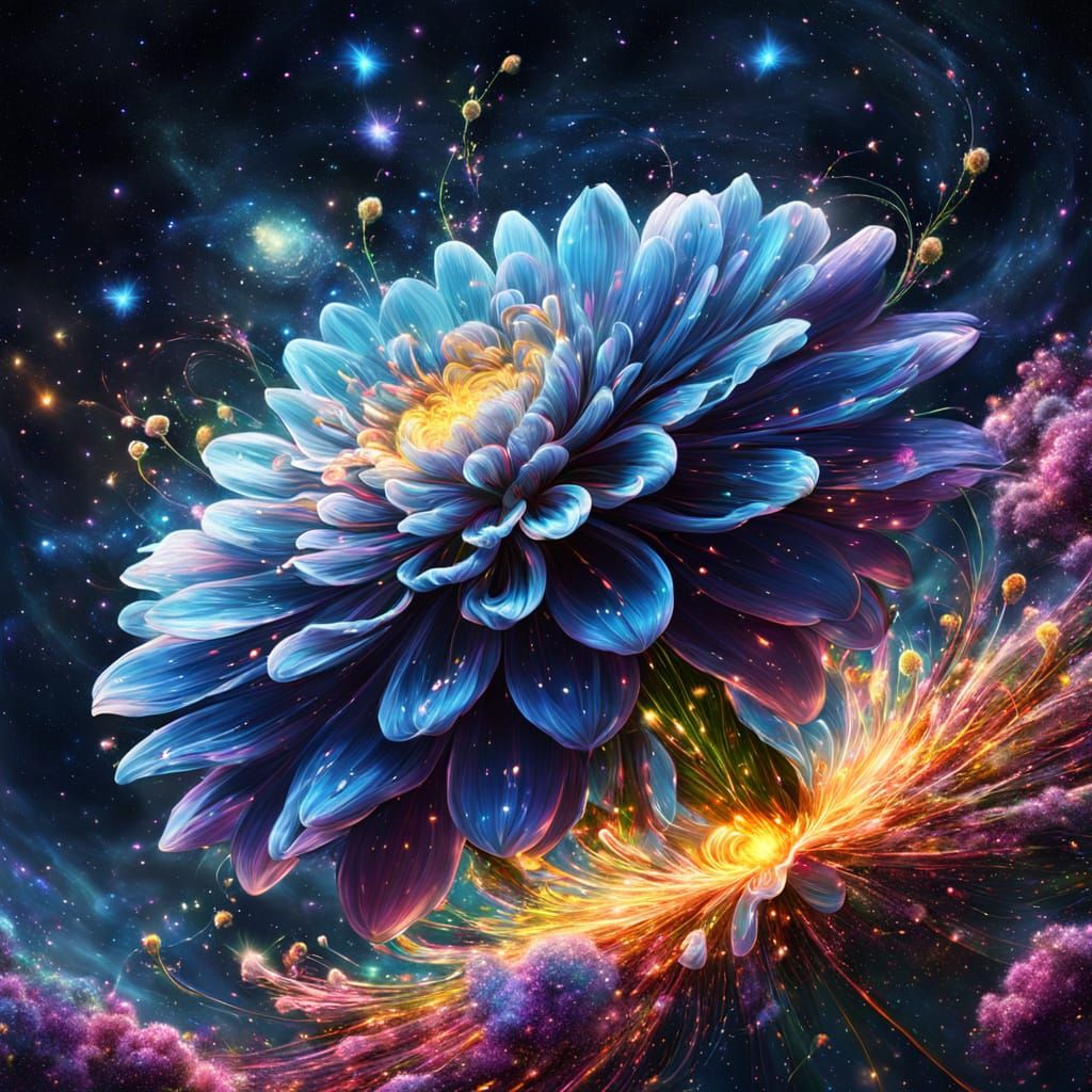 Cosmic Event Births Flowers in Vivid Digital Painting