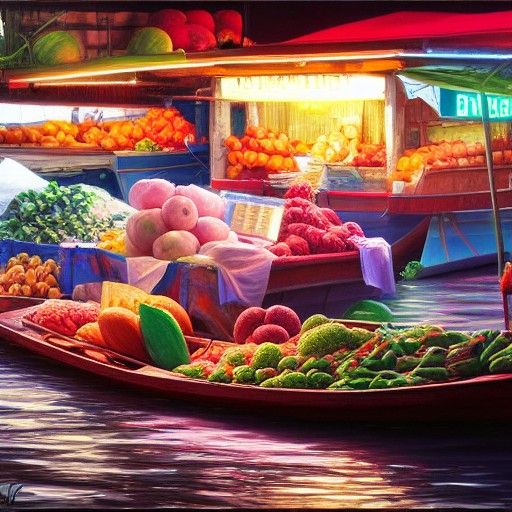 Bangkok Boat Market: Neon Fantasy Art