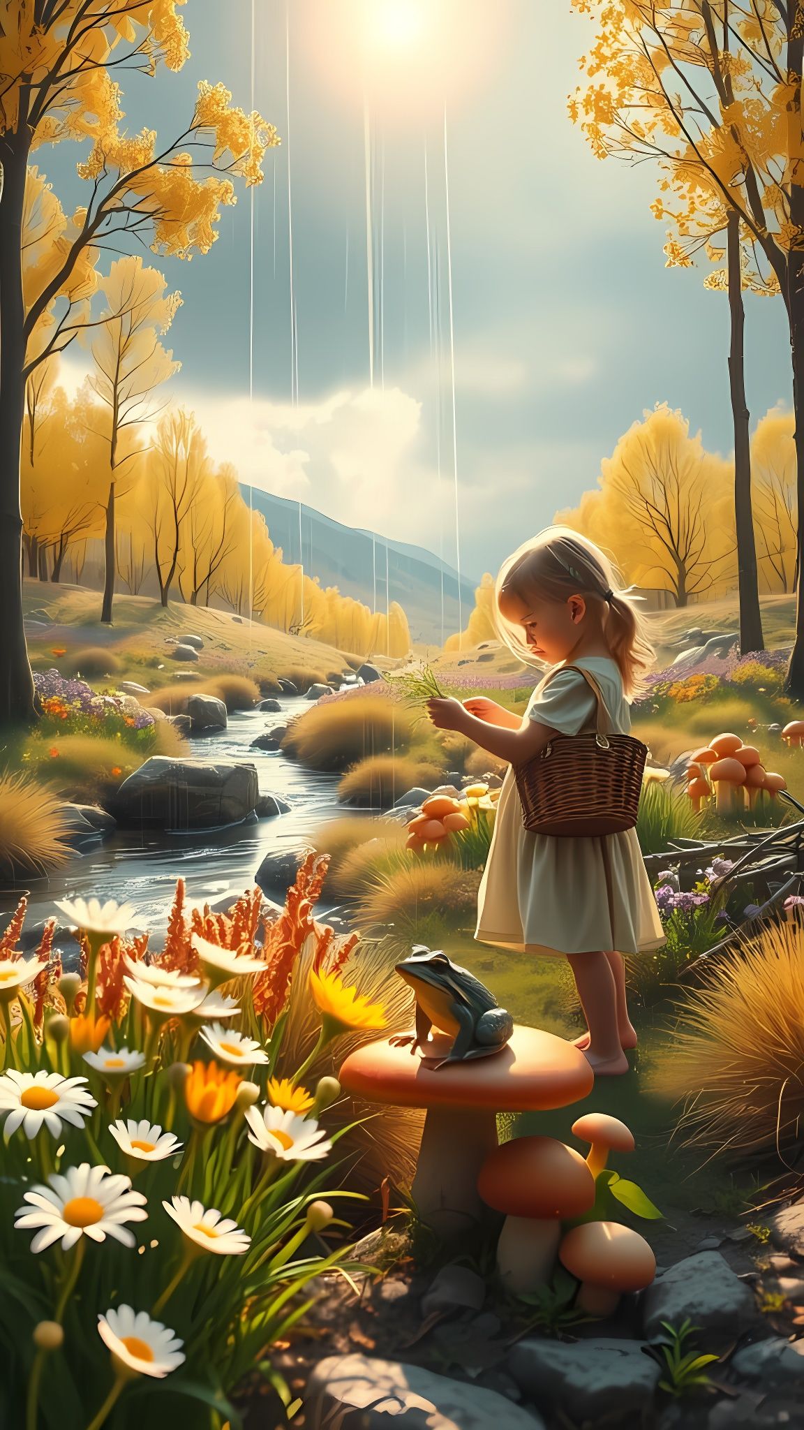 Little Girl Amidst Whimsical Fall Wonderland