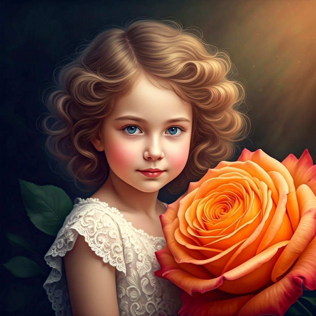 Delicate Child in a Vibrant Rose