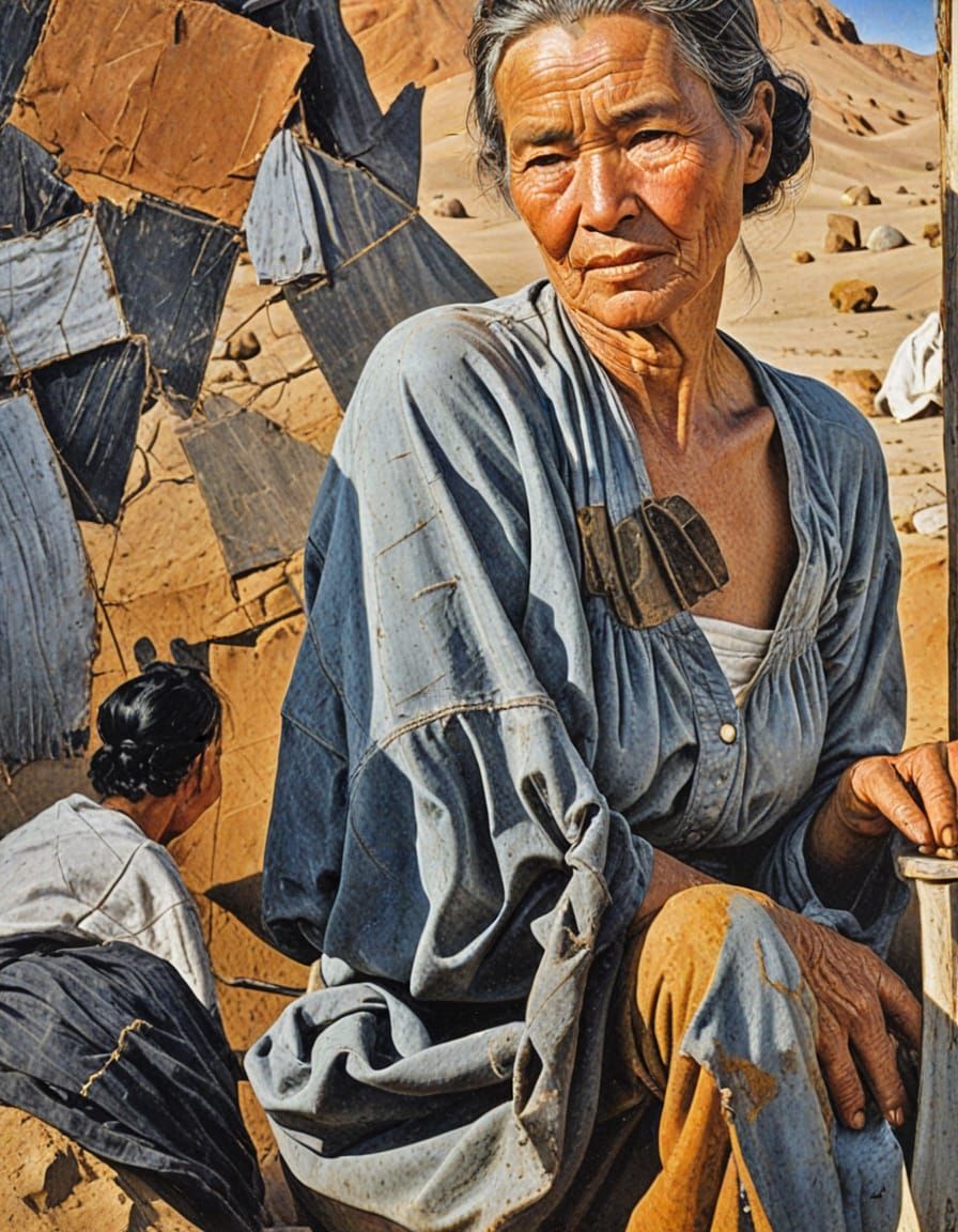 Woman in Desert Bathtub: Antique Realistic Photo