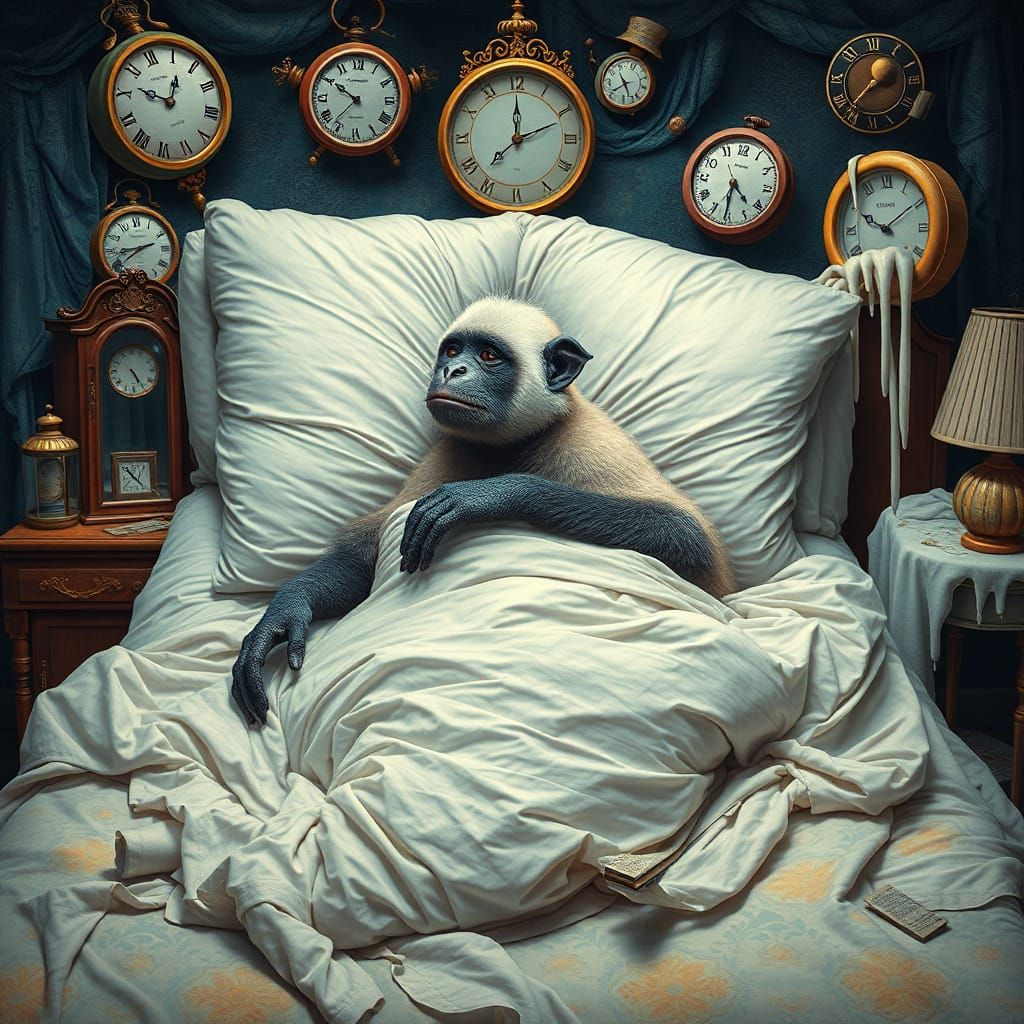 Surreal Gibbon Dreamscape Inspired by Salvador Dali