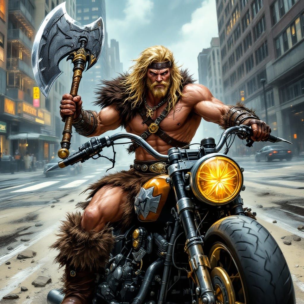 Barbarian Lord on Cyberpunk Chopper