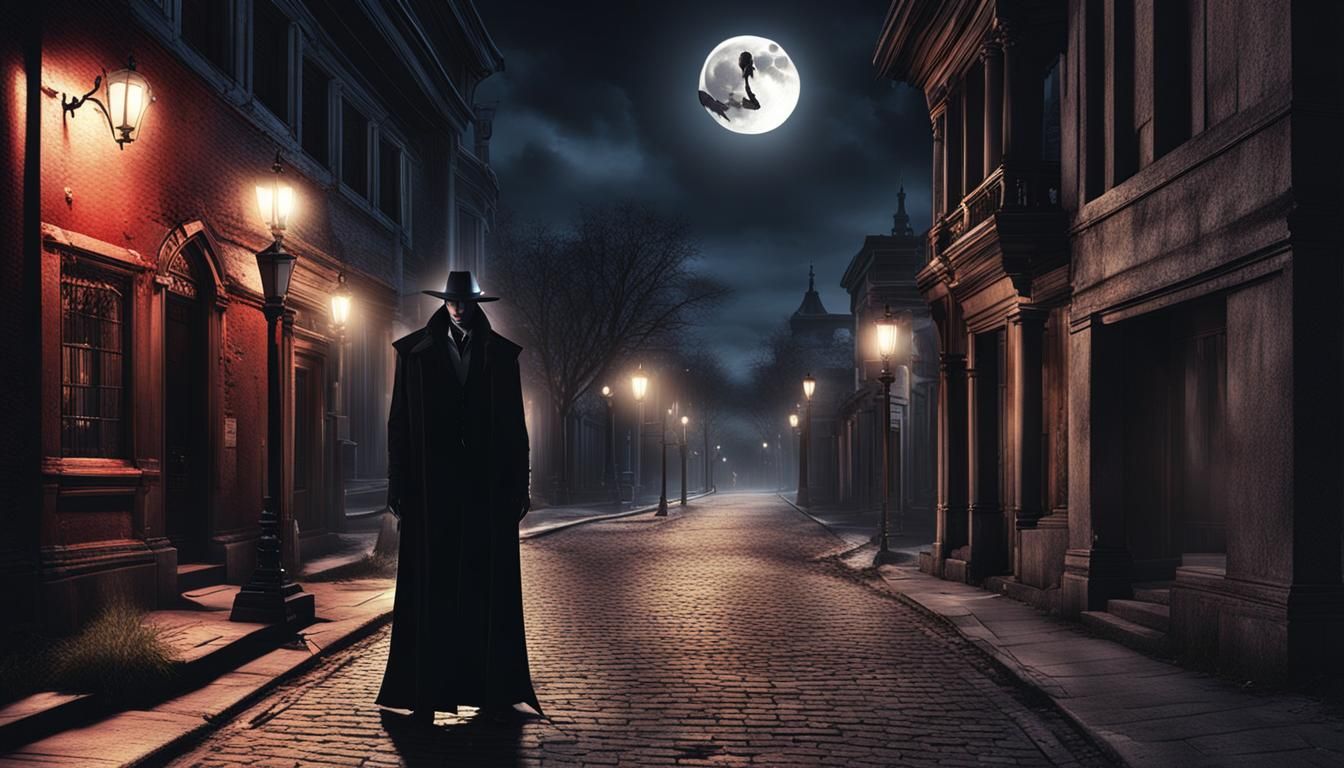 Vampire in Moonlight on City Street