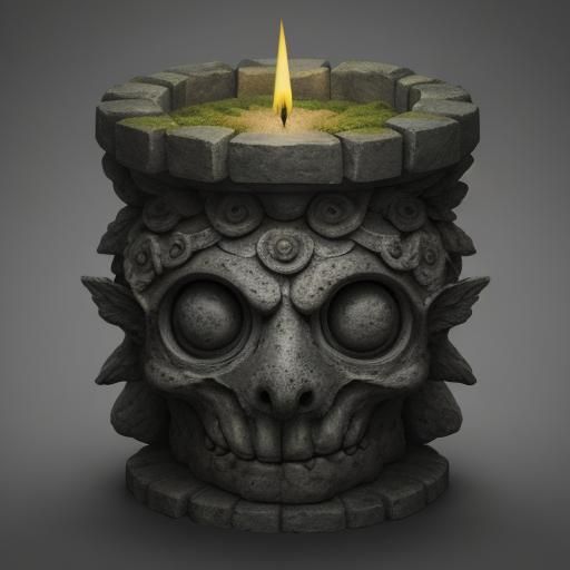 Eerie Stone Beholder Sculpture in Candlelight