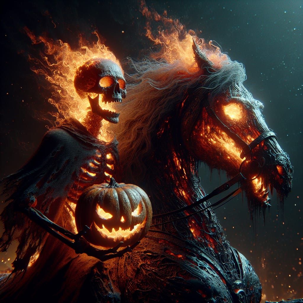 Eerie Headless Horseman with Jack-o'-Lantern Head