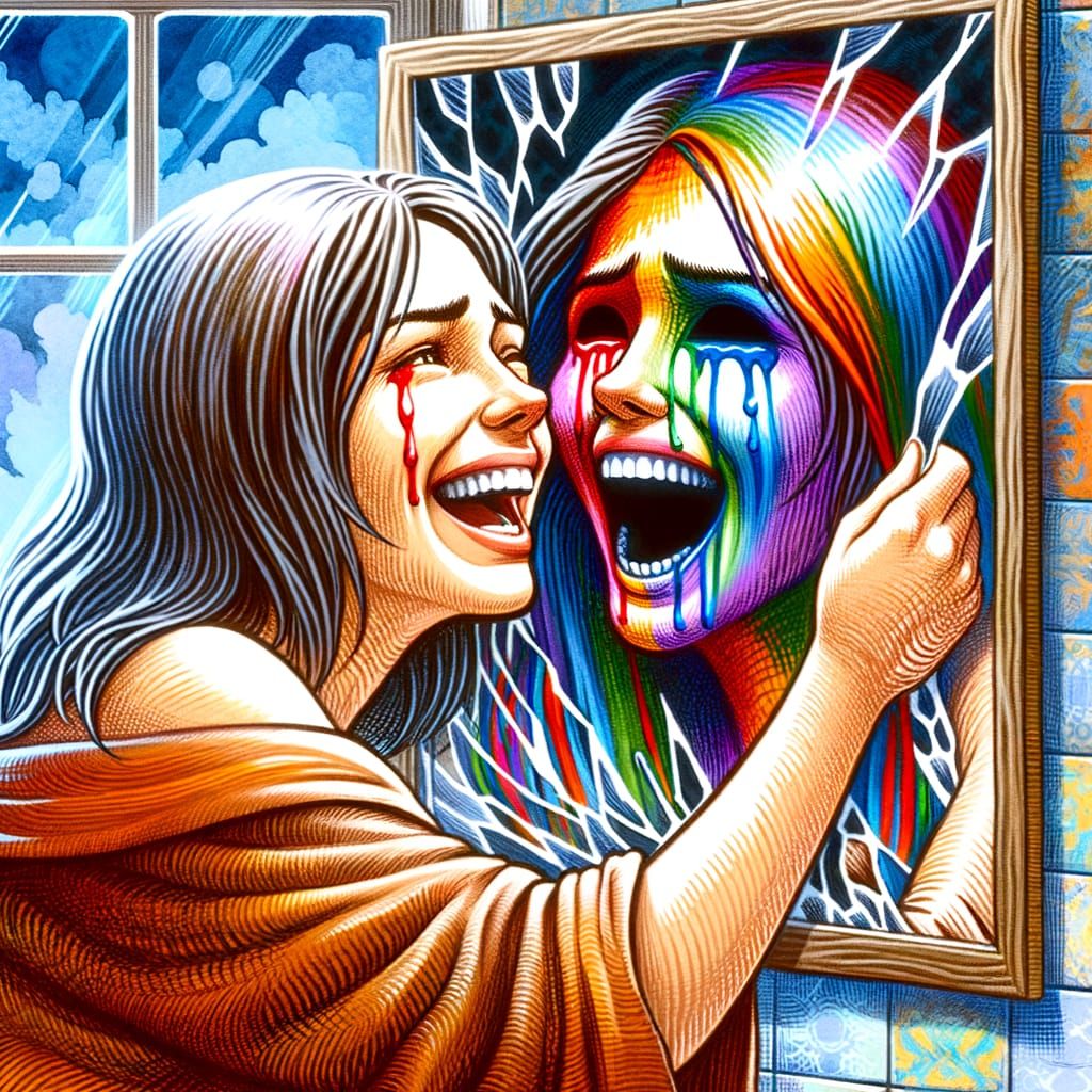 Broken Mirror Reflects Joy and Sorrow in Watercolor Art