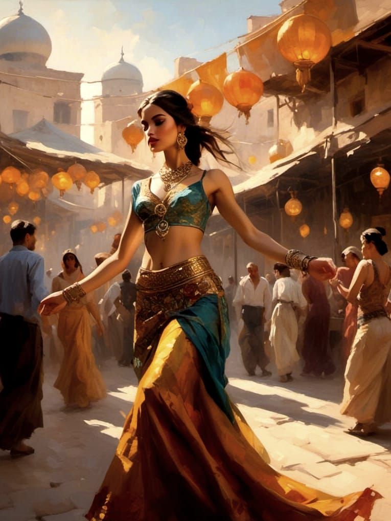 Elegant Arabic Belly Dancer in Traditional Attire
