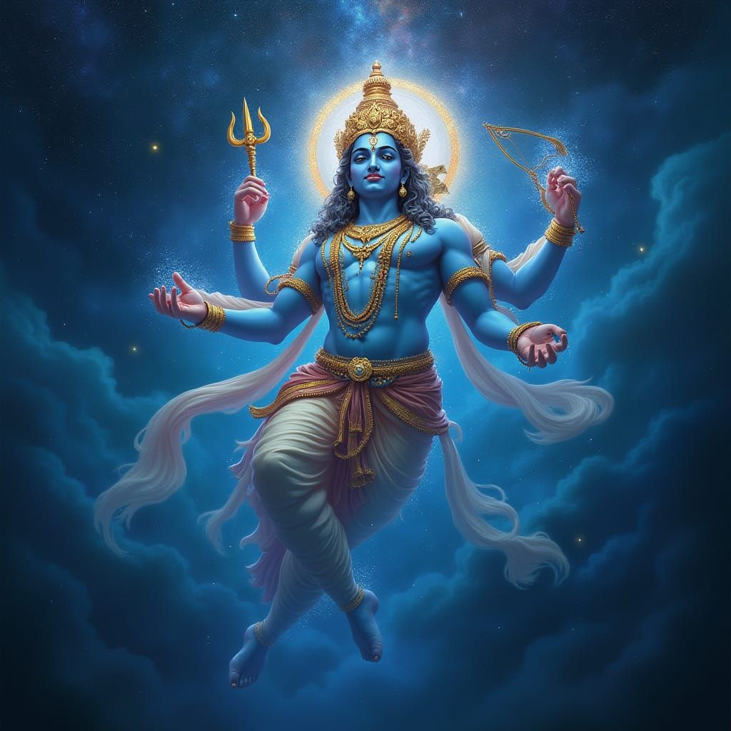 Ethereal Lord Vishnu in Cosmic Ocean, Galactic Form with Cel...