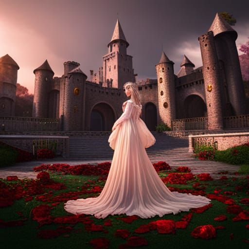 Rose Petal Girl in a Flower Castle