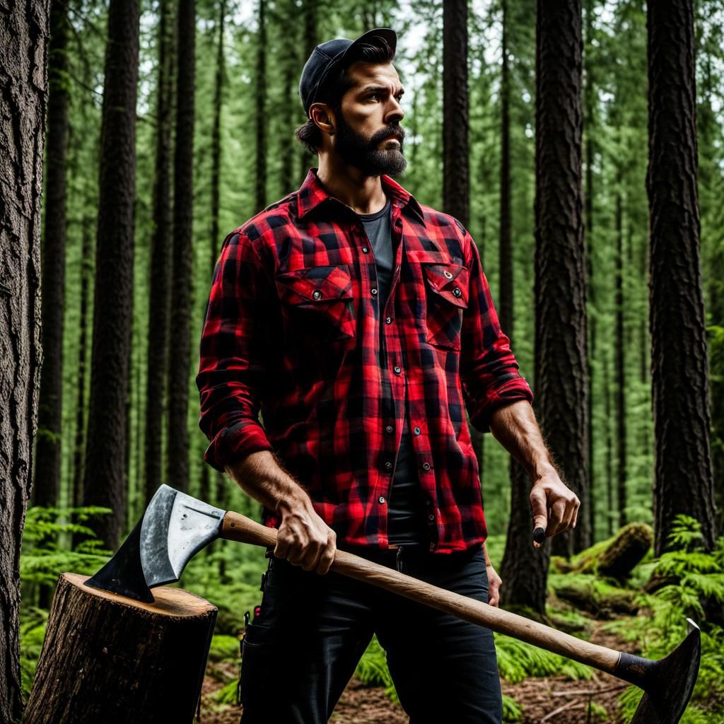 Lumberjack with Axe in Forest, High Resolution