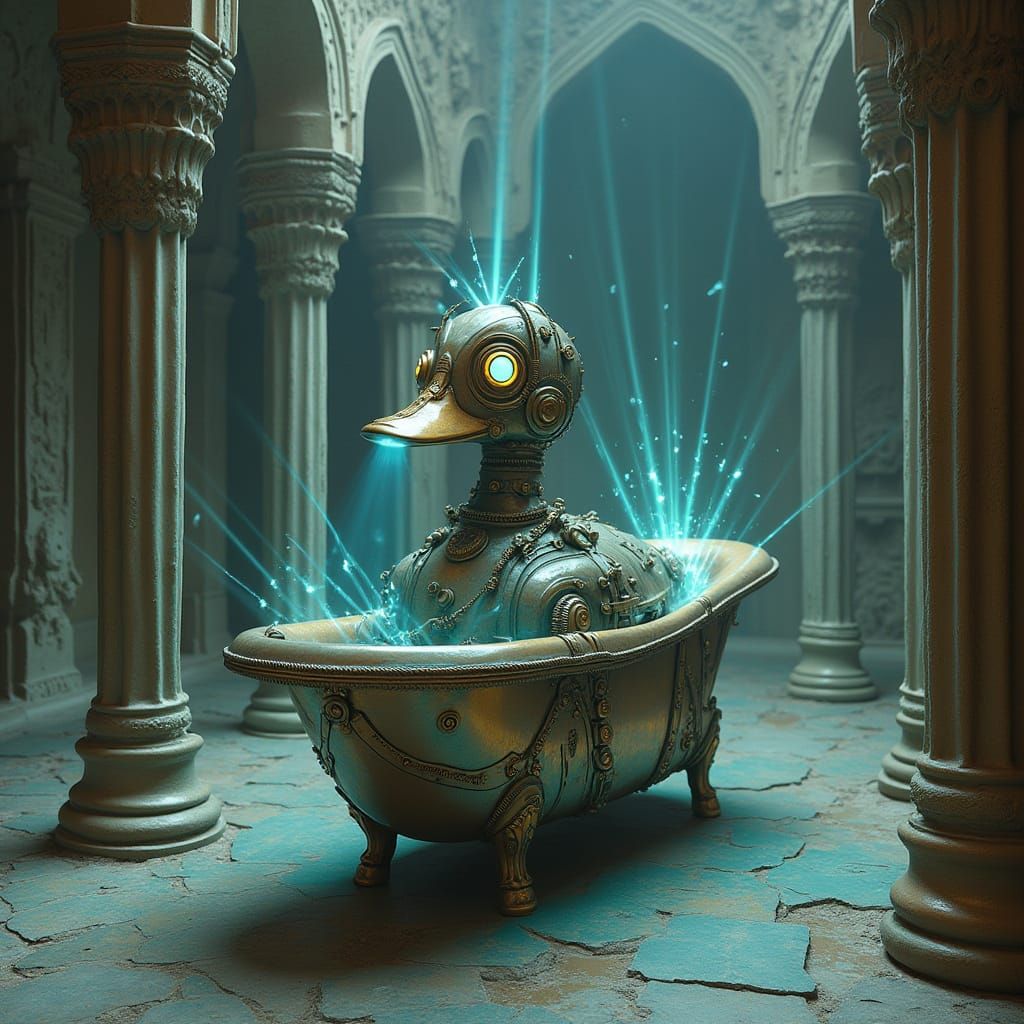 Surreal Cathedral of Melting Marvels with Steampunk Bathduck