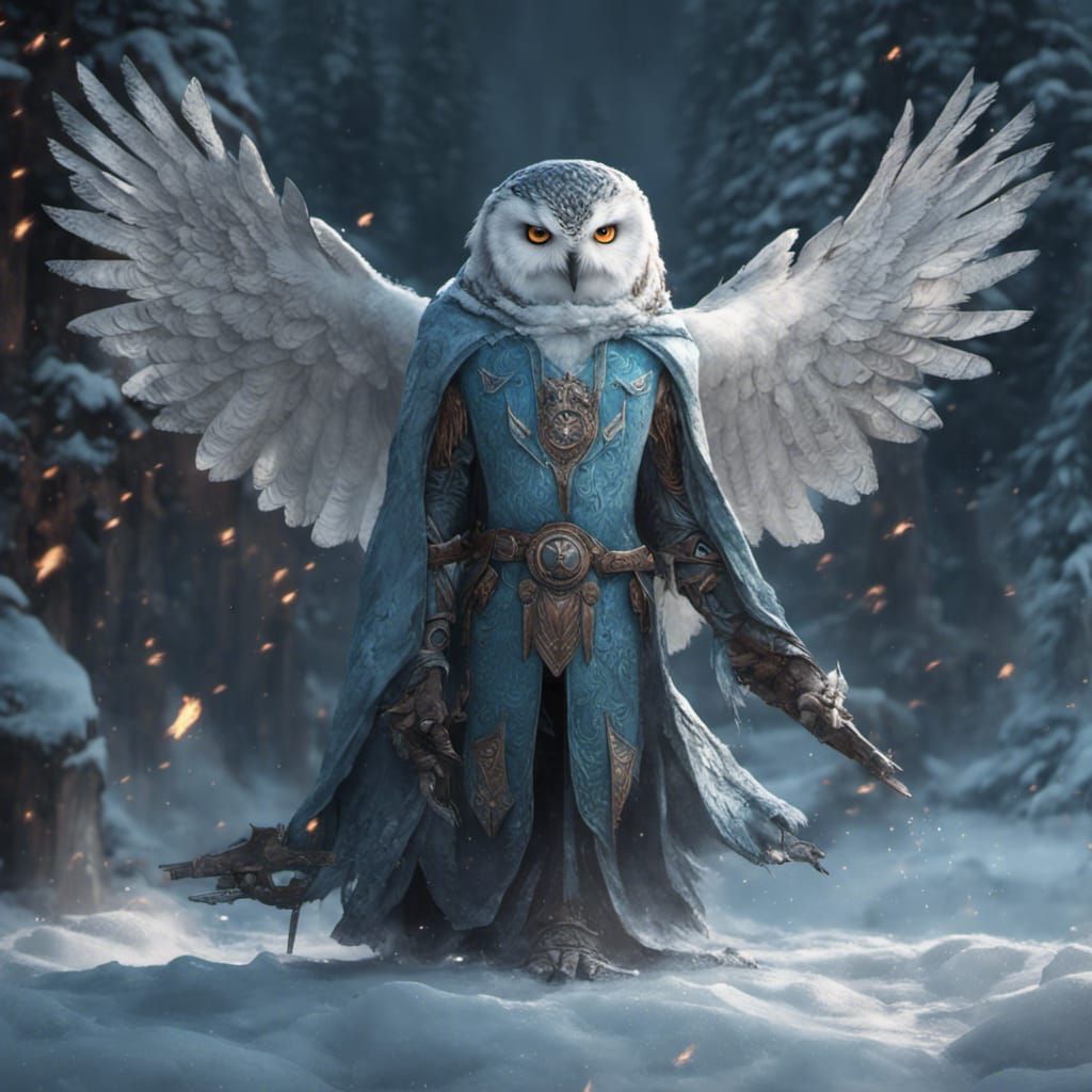 Snow Owl Ice Mage in Dark Fantasy Style