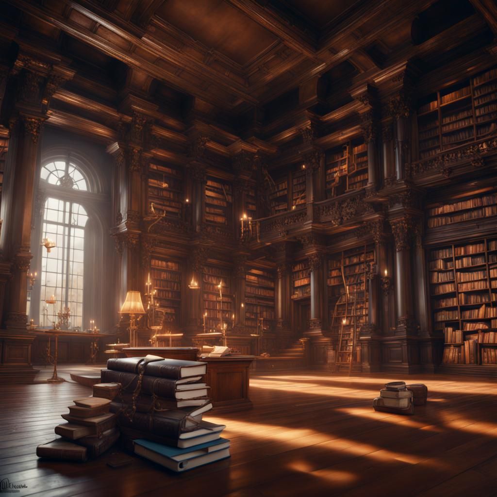 Fantastical Floating Books in a Library