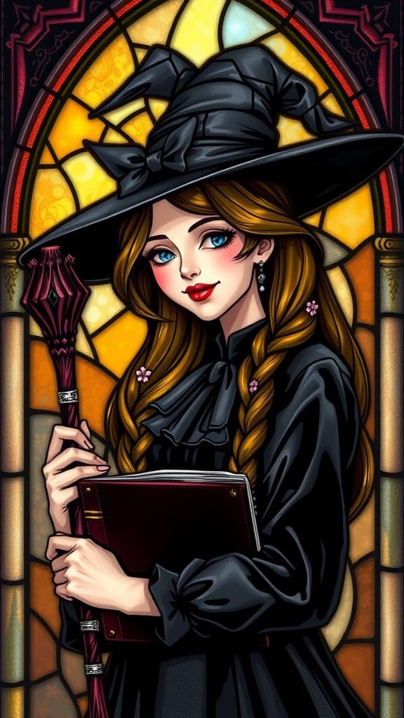 Stained Glass Portrait of a Witch in Business Dress