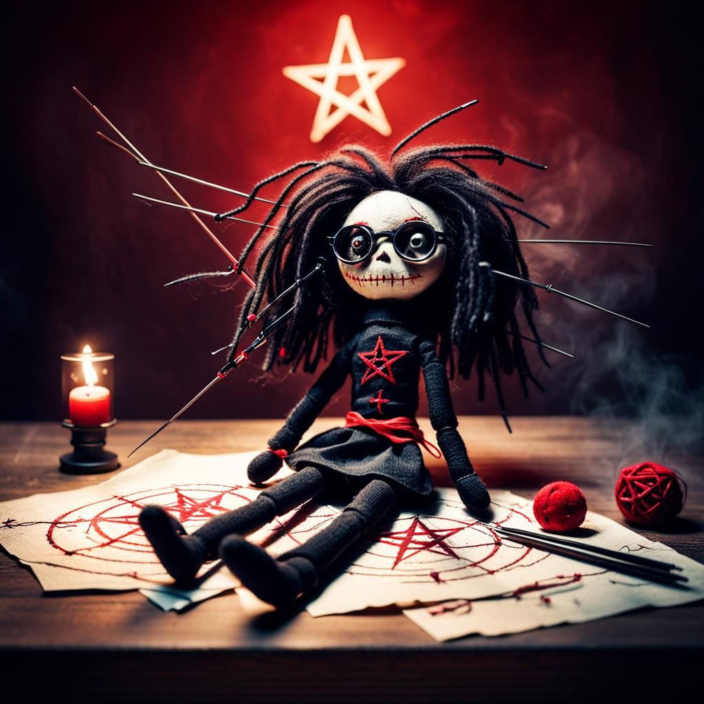 Voodoo Doll with Needles and Pentagram
