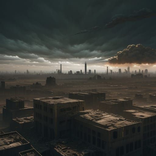 Post-Apocalyptic Ash Plain with Futuristic Ruins