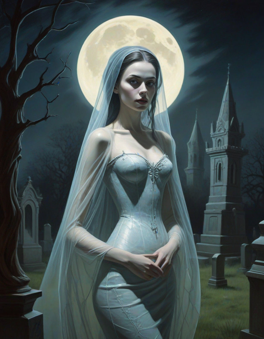 Ethereal Ghostly Form in Midnight Graveyard