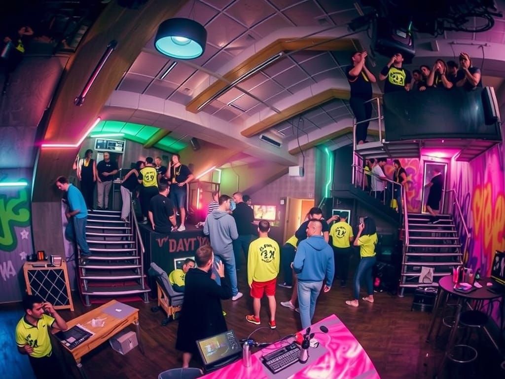 Cyberpunk Rave Scene in Neon Lights