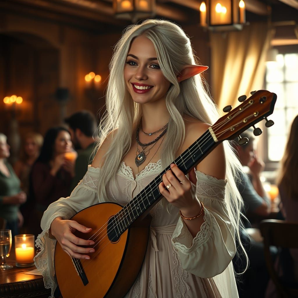 Enchanting Fantasy Bard in Medieval Tavern