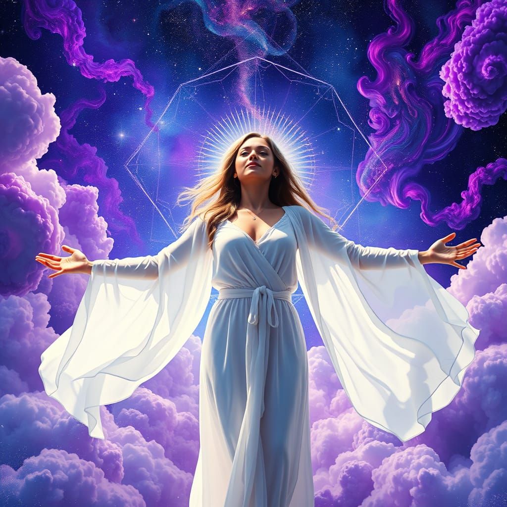 Ethereal Woman in Cosmic Dreamscape